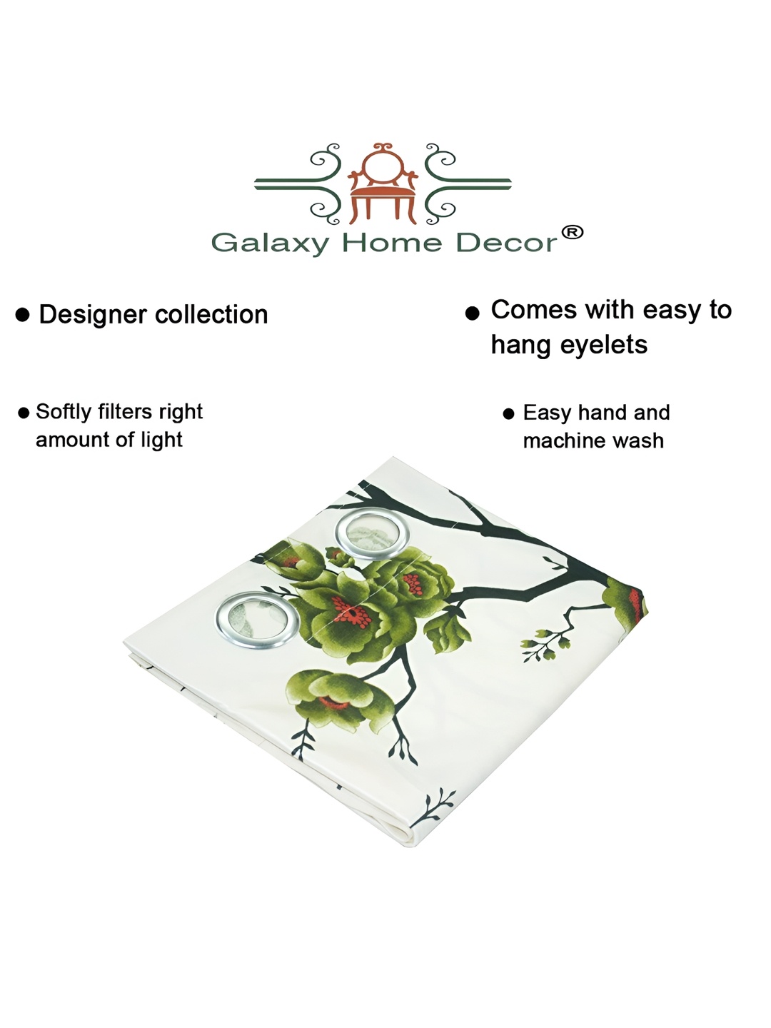 

Galaxy Home Decor Green & Rose Set of 4 Floral Room Darkening Window Curtain