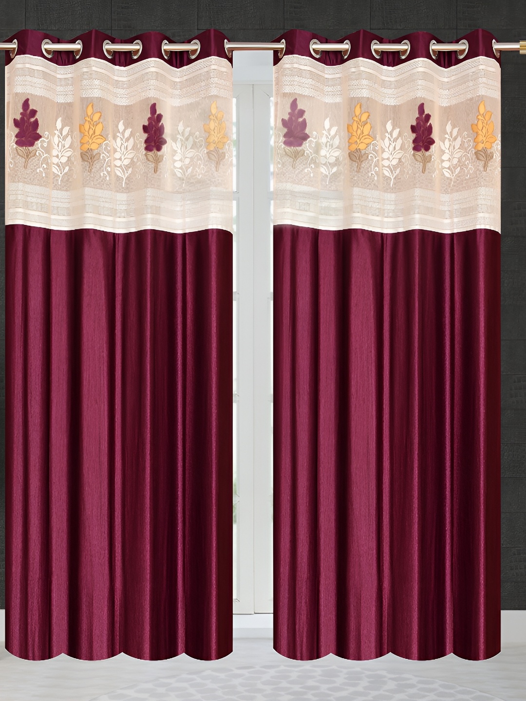 

Galaxy Home Decor Burgundy Set of 2 Floral Room Darkening Long Door Curtain