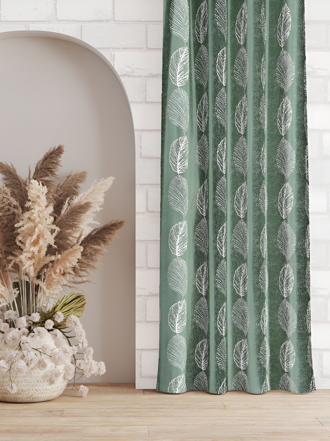 

Galaxy Home Decor Green Set of 2 Floral Room Darkening Long Door Curtain