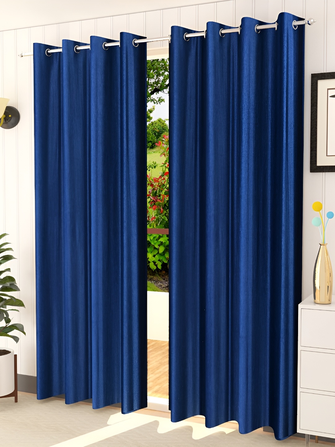 

Galaxy Home Decor Blue Set of 3 Floral Room Darkening Window Curtain