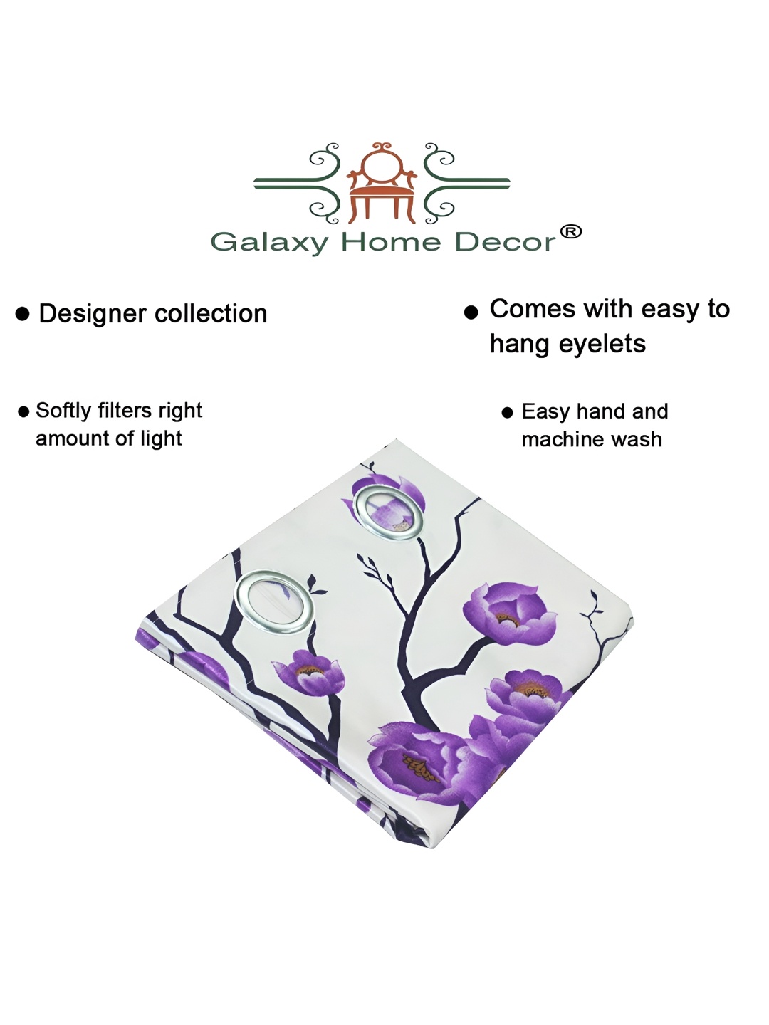 

Galaxy Home Decor Purple Set of 3 Floral Room Darkening Long Door Curtain