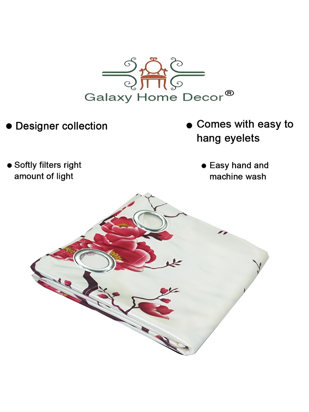 

Galaxy Home Decor Maroon Set of 3 Floral Room Darkening Long Door Curtain