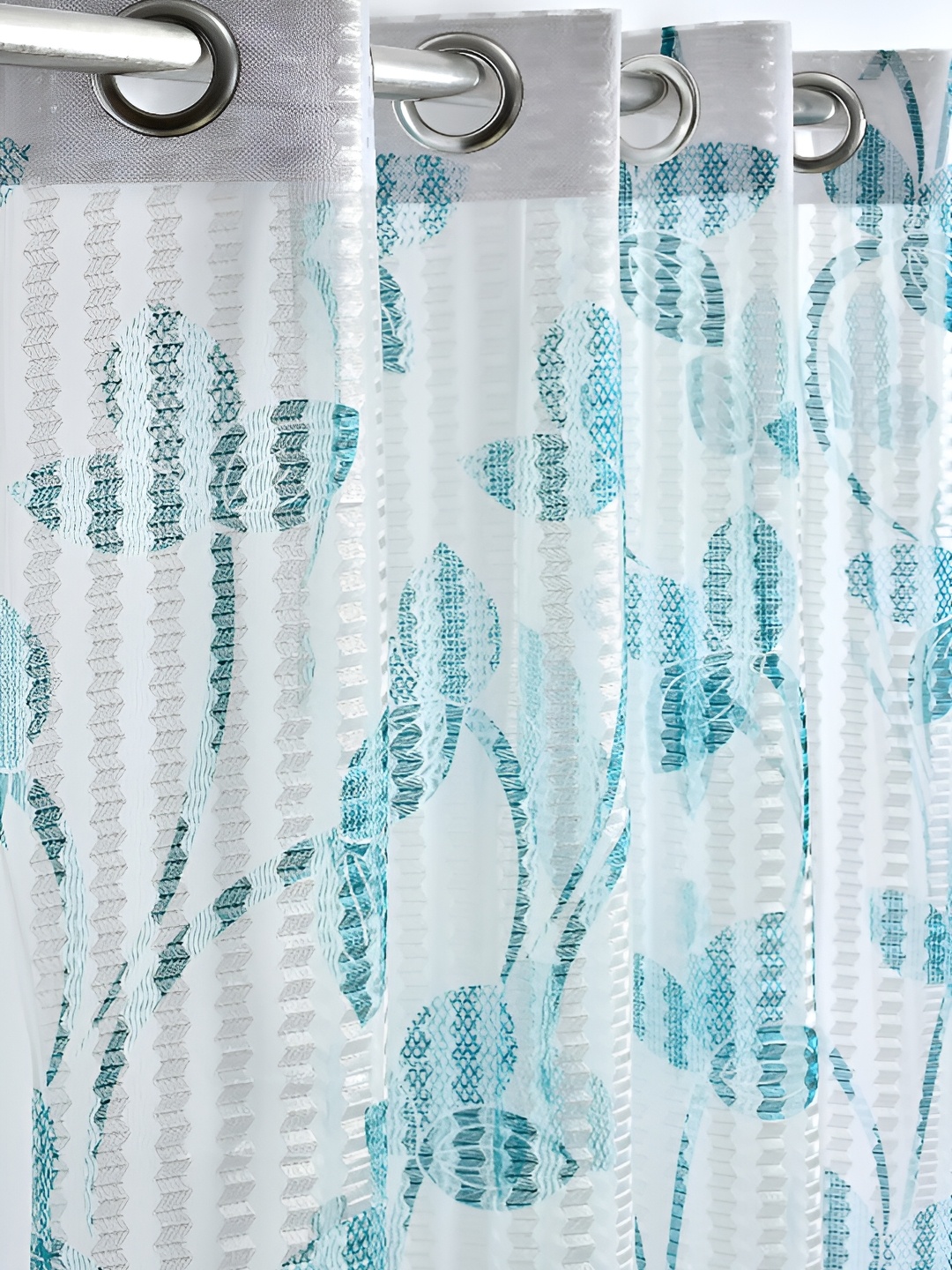 

Galaxy Home Decor Turquoise Blue Set of 3 Floral Room Darkening Long Door Curtain