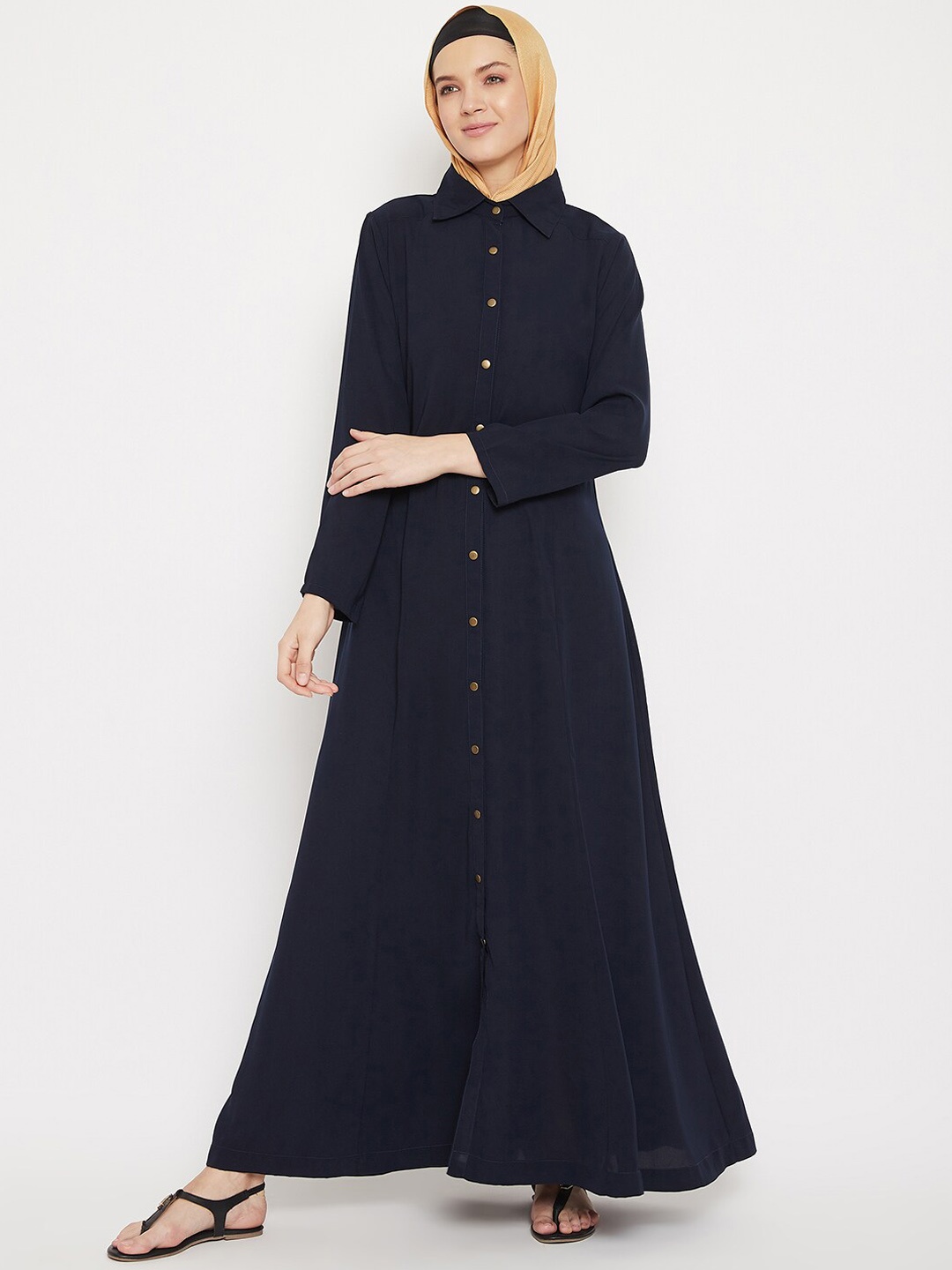 

MOMIN LIBAS Button-Down A-Line Abaya, Navy blue