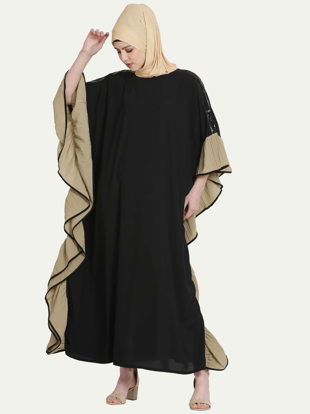 

MOMIN LIBAS Kimono Sleeves Abaya With Scarf, Black