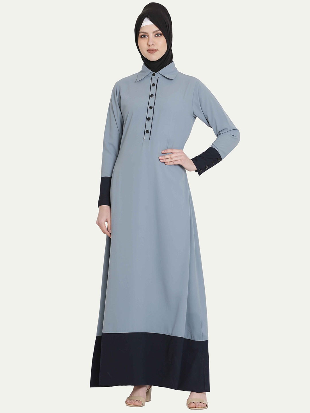 

MOMIN LIBAS High Neck A-Line Abaya, Grey