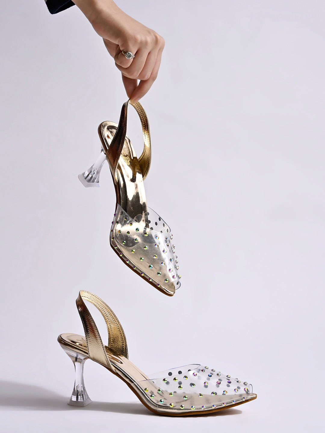 

Shoetopia Girls Embellished Party Slim Heeled Pumps, Gold