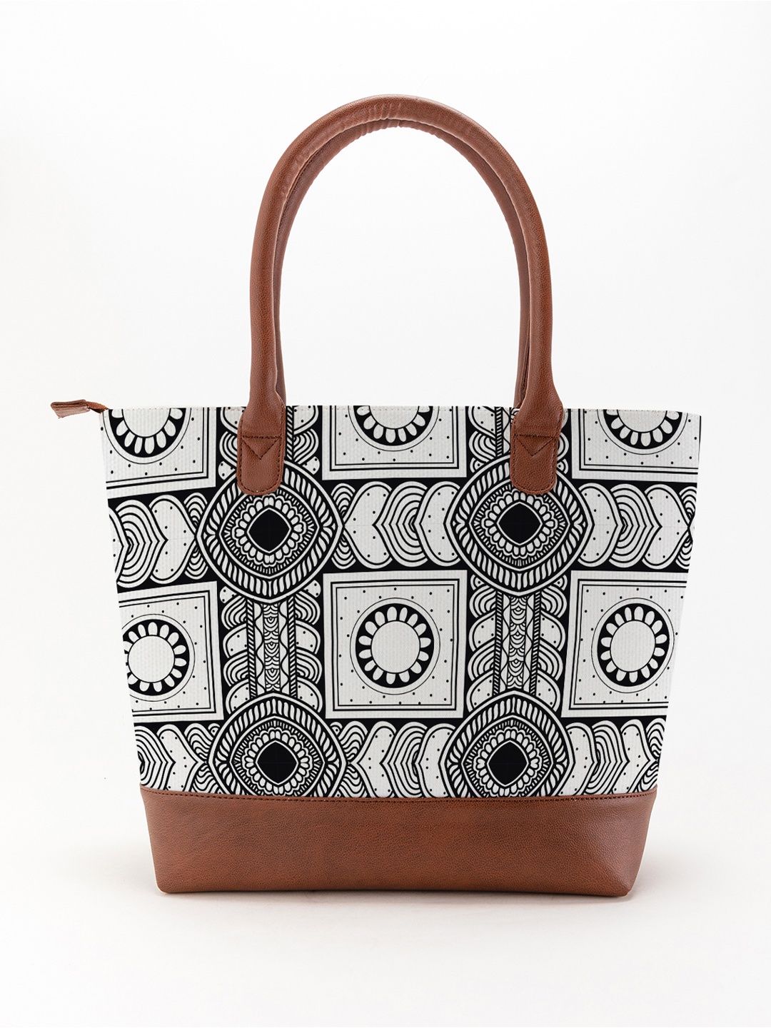 Kalankit Printed Oversized Shopper Shoulder Bag with Tasselled, White