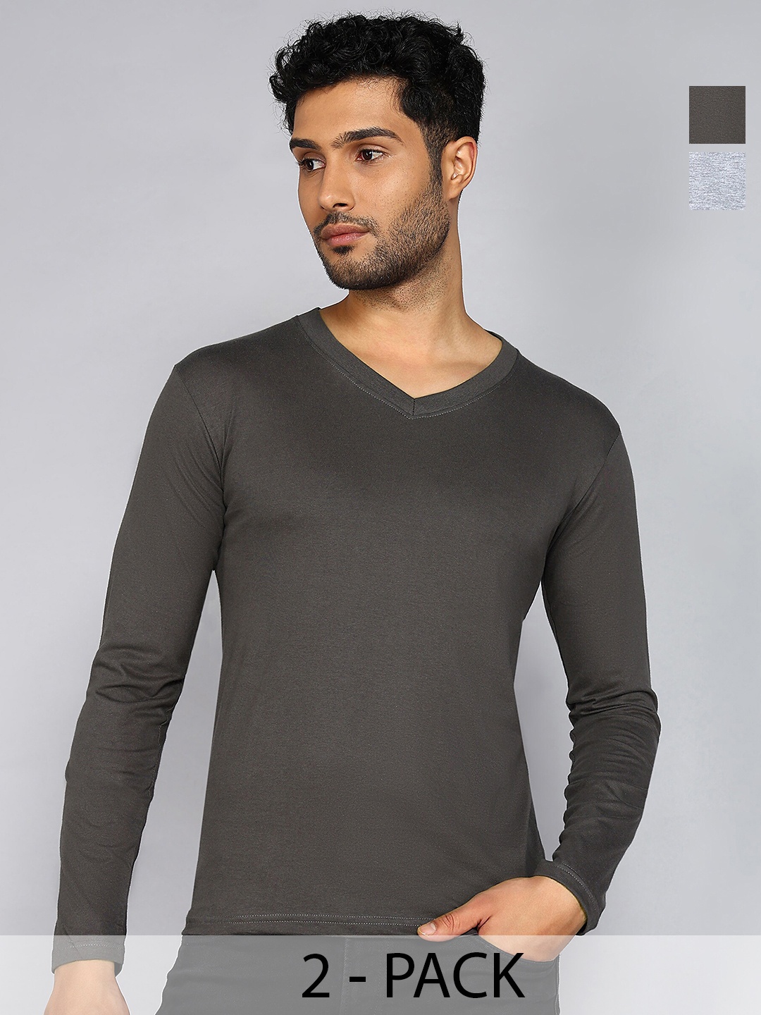 

Fleximaa Men 2 V-Neck Pure Cotton Raw Edge T-shirt, Multi