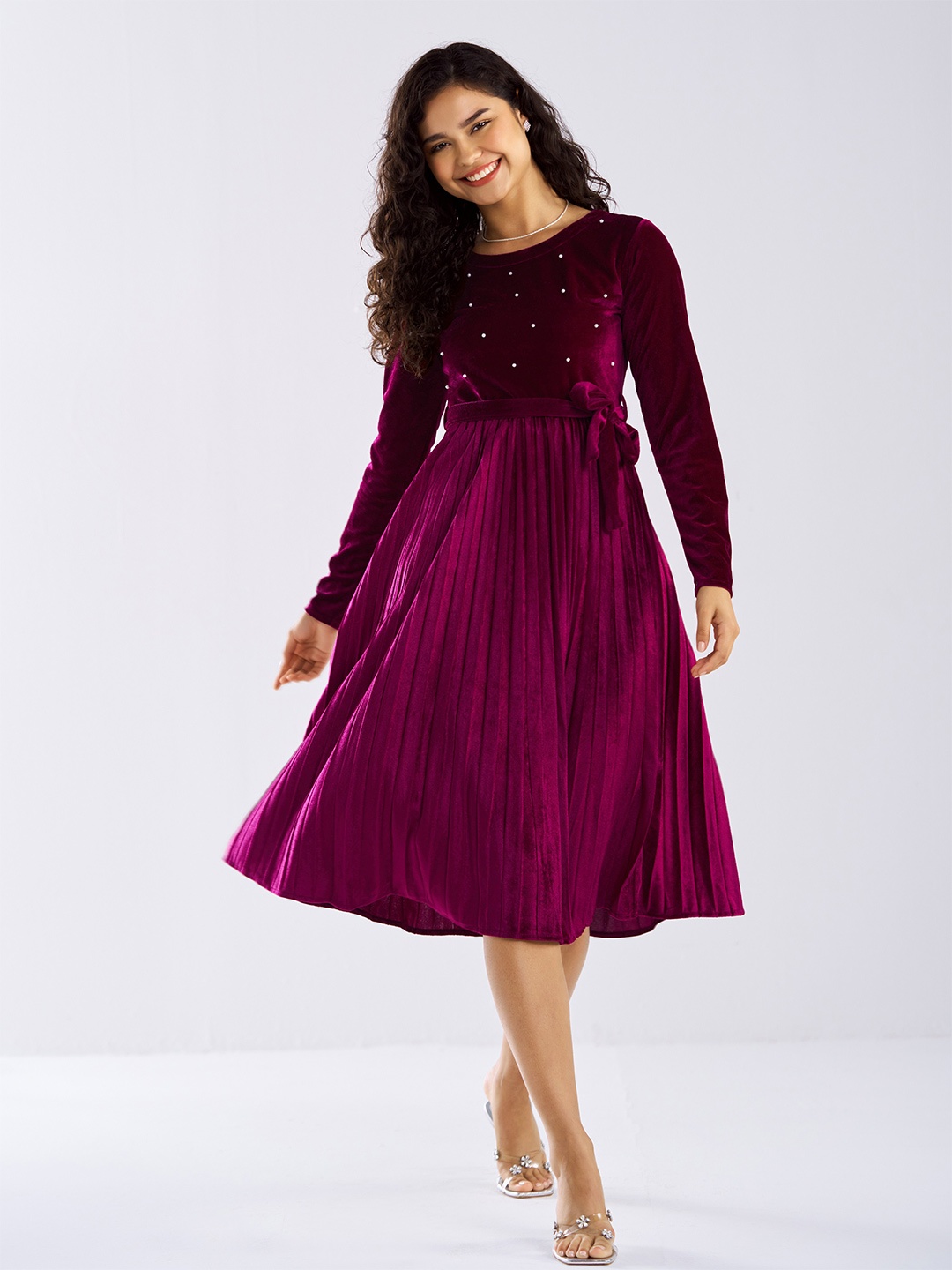

AASK Velvet Fit & Flare Midi Dress, Purple
