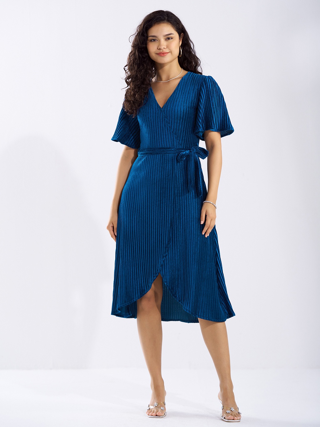 

AASK Flared Sleeve Velvet Midi Dress, Teal