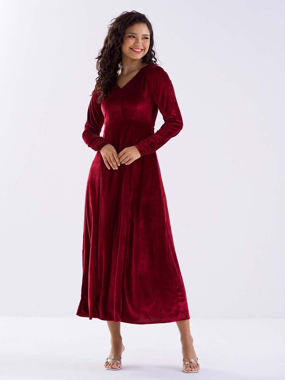 

AASK Velvet Fit & Flare Midi Dress, Maroon