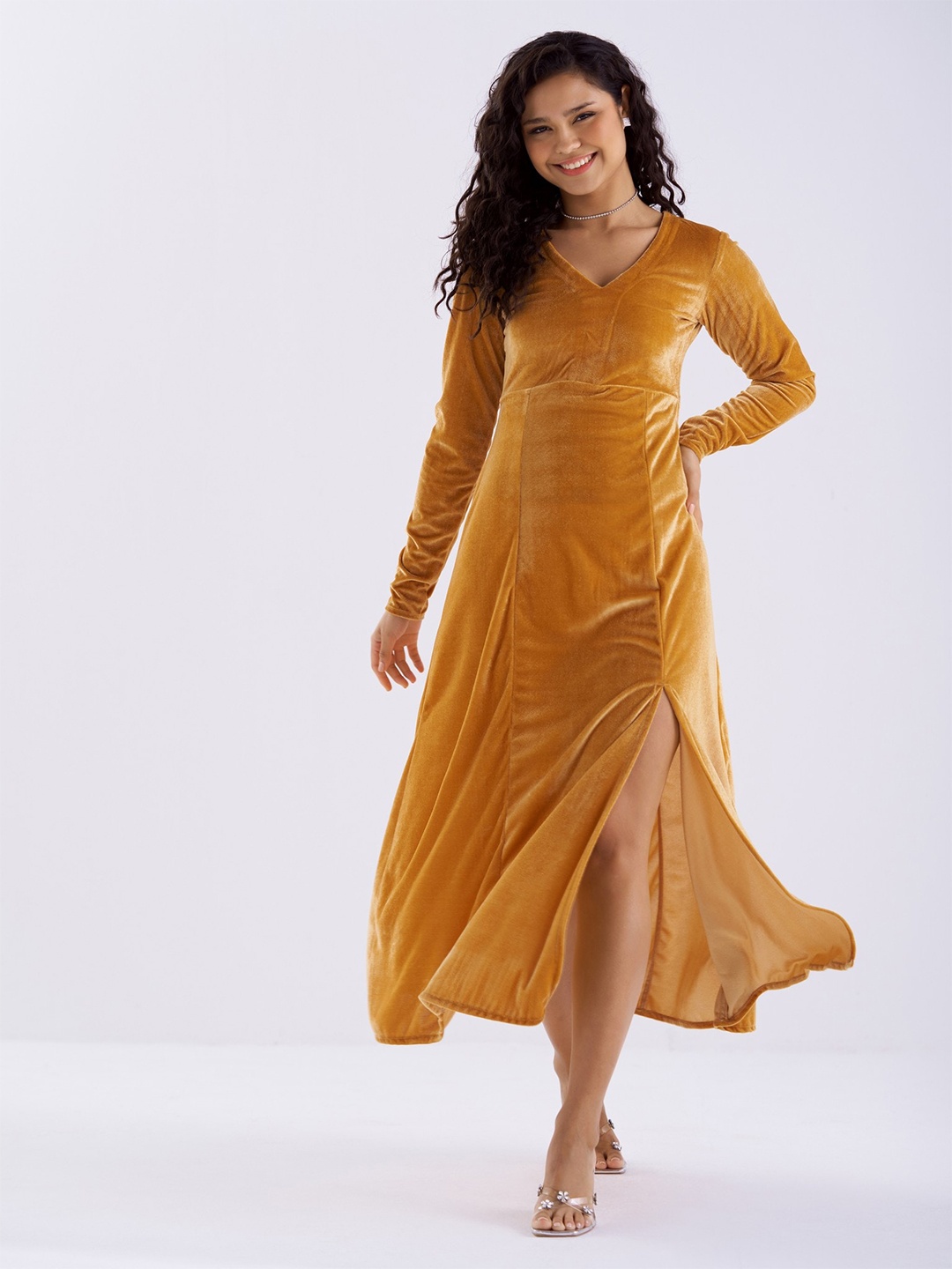 

AASK Velvet Maxi Midi Dress, Gold