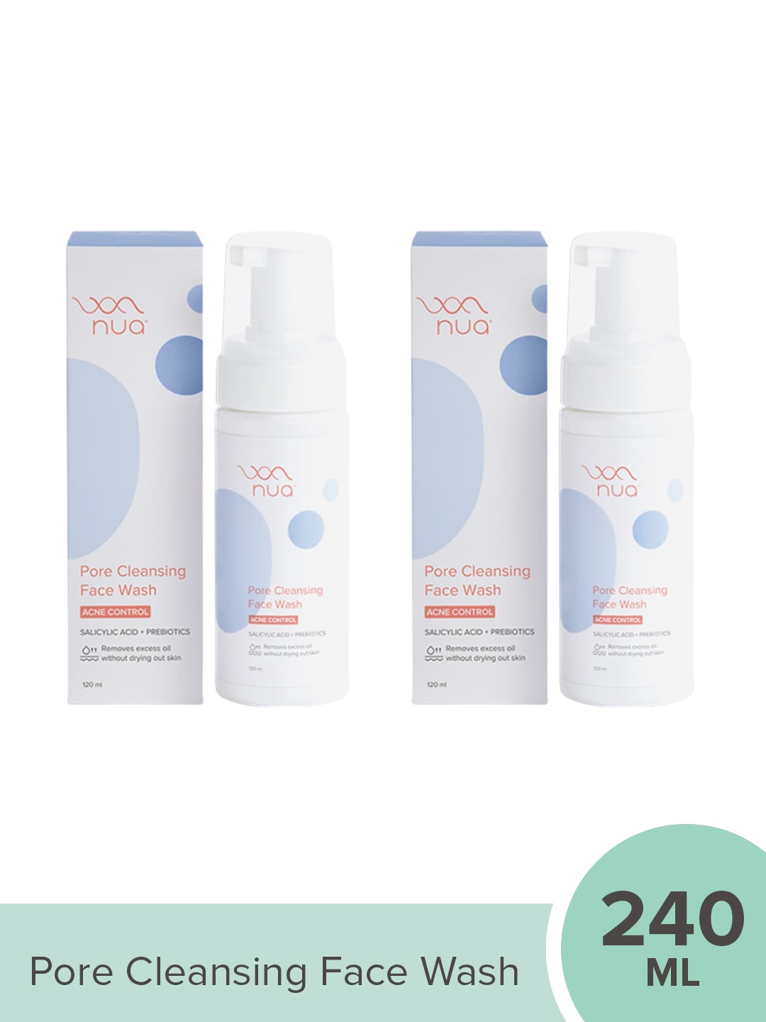 

Nua Set of 2 Acne Control Pore Cleansing Foaming Face Wash with Salicylic Acid- 120ml each, White