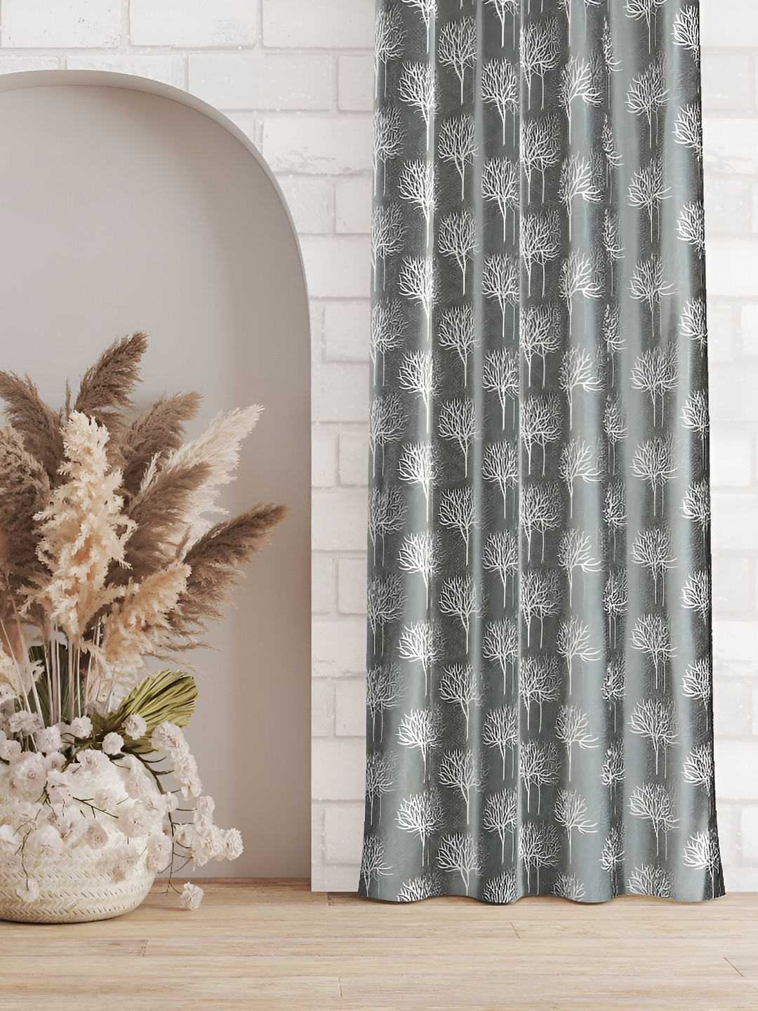 

Galaxy Home Decor Grey Set of 3 Floral Room Darkening Window Curtain
