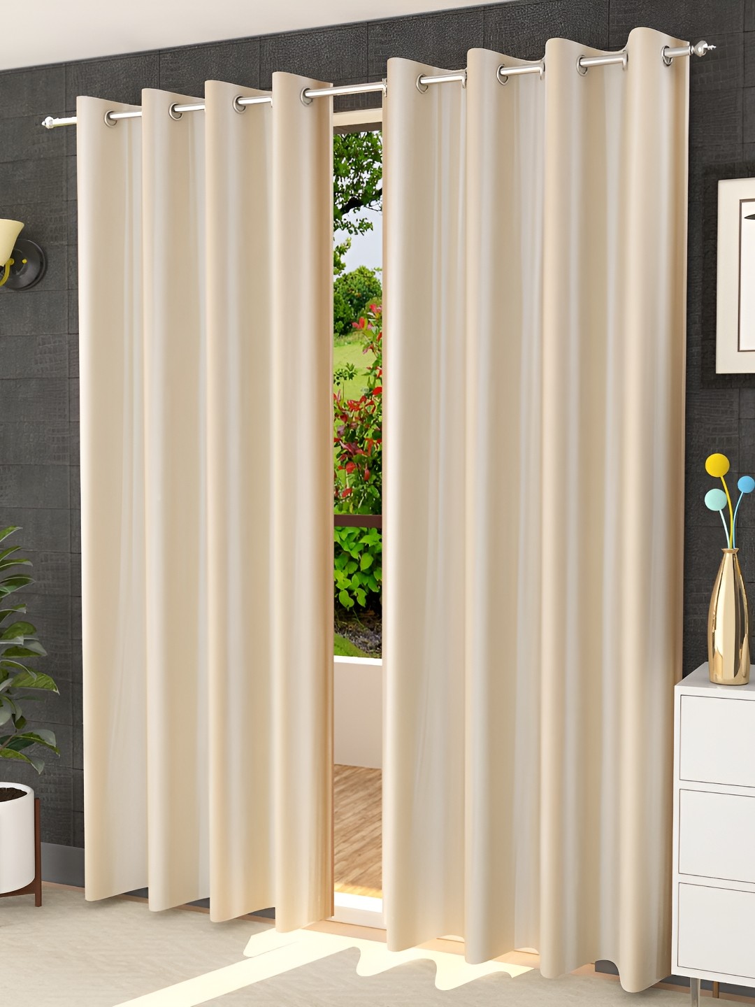 

Galaxy Home Decor Cream-Coloured Set of 3 Floral Room Darkening Window Curtain