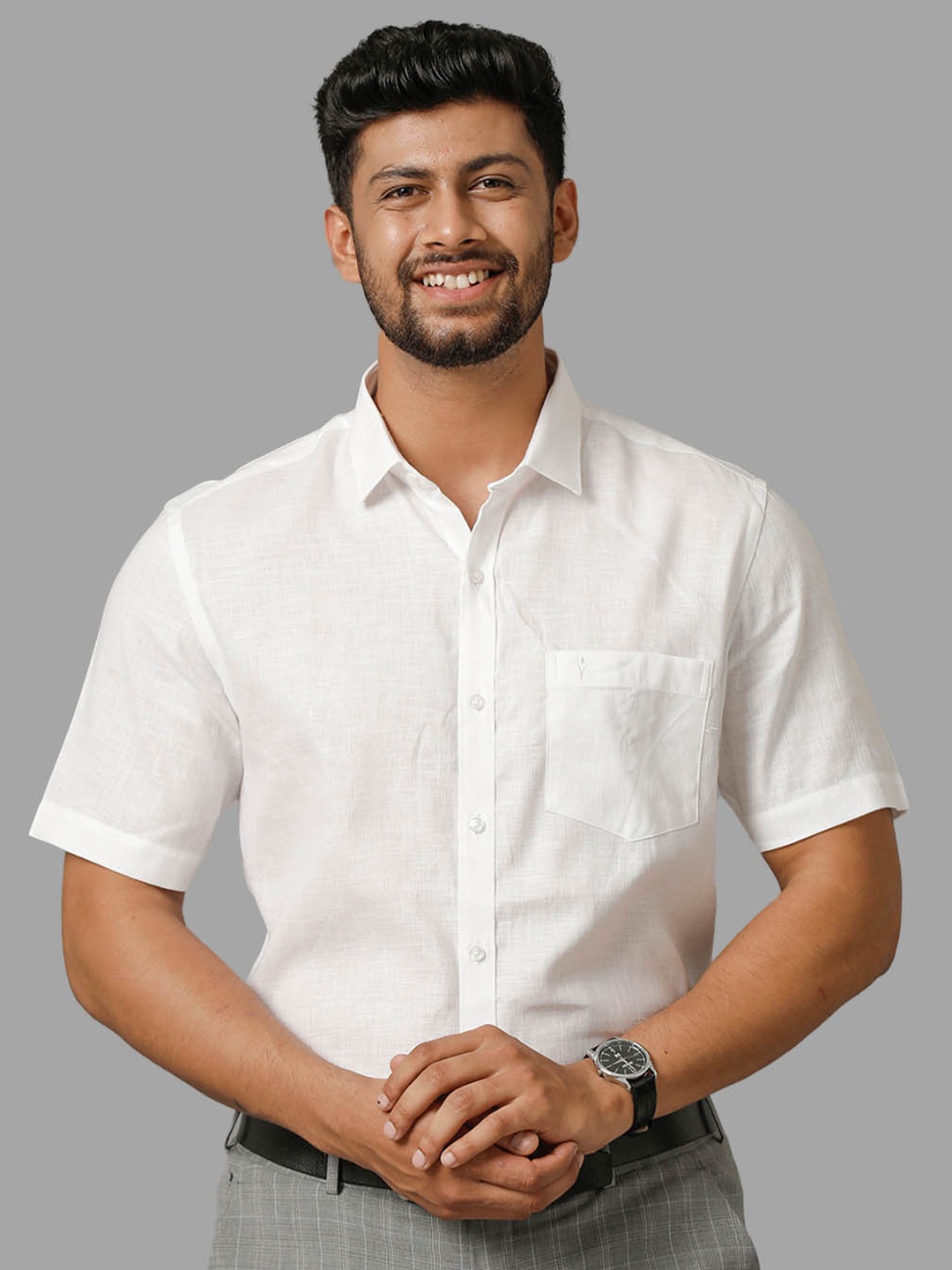 

Ramraj New Spread Collar Short Sleeves Formal Shirt, White