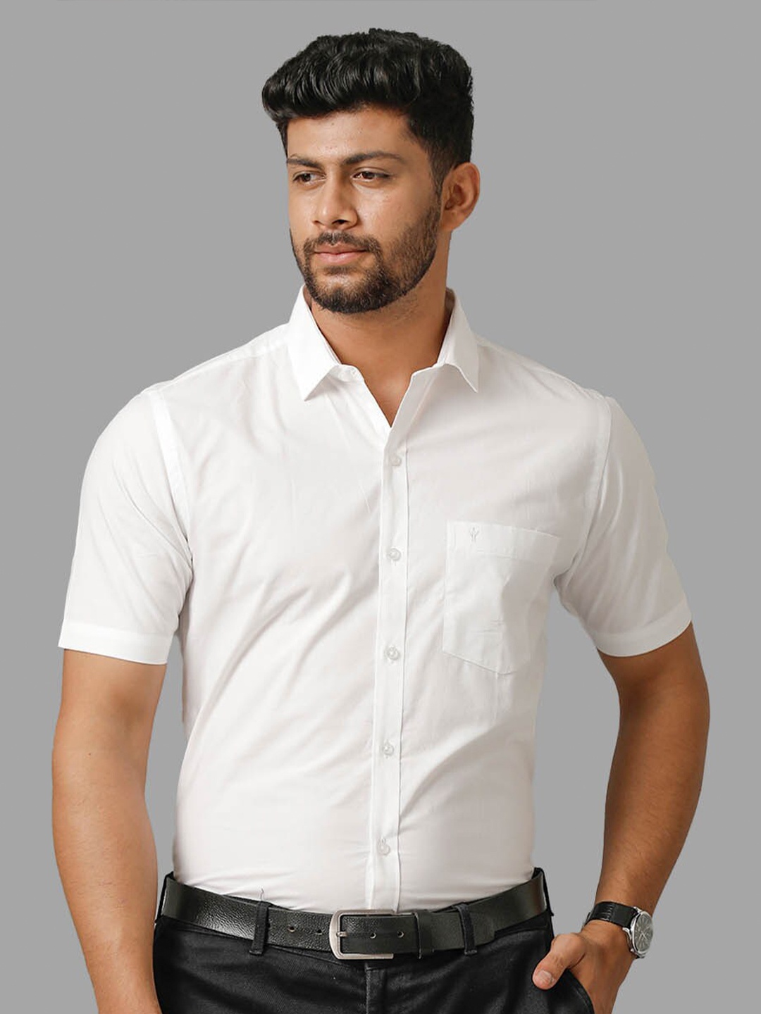 

Ramraj New Spread Collar Short Sleeves Formal Shirt, White
