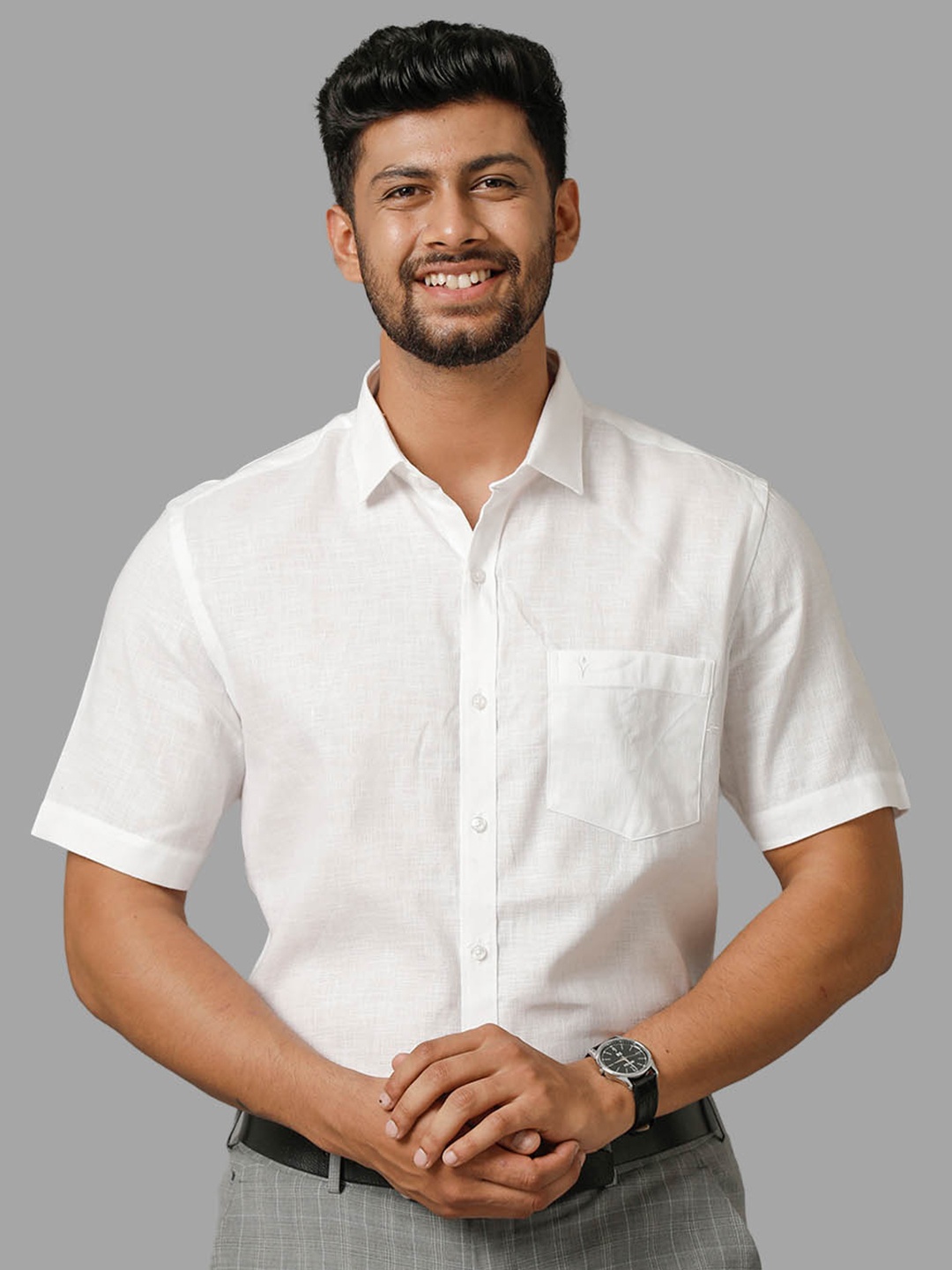 

Ramraj New Spread Collar Short Sleeves Formal Shirt, White