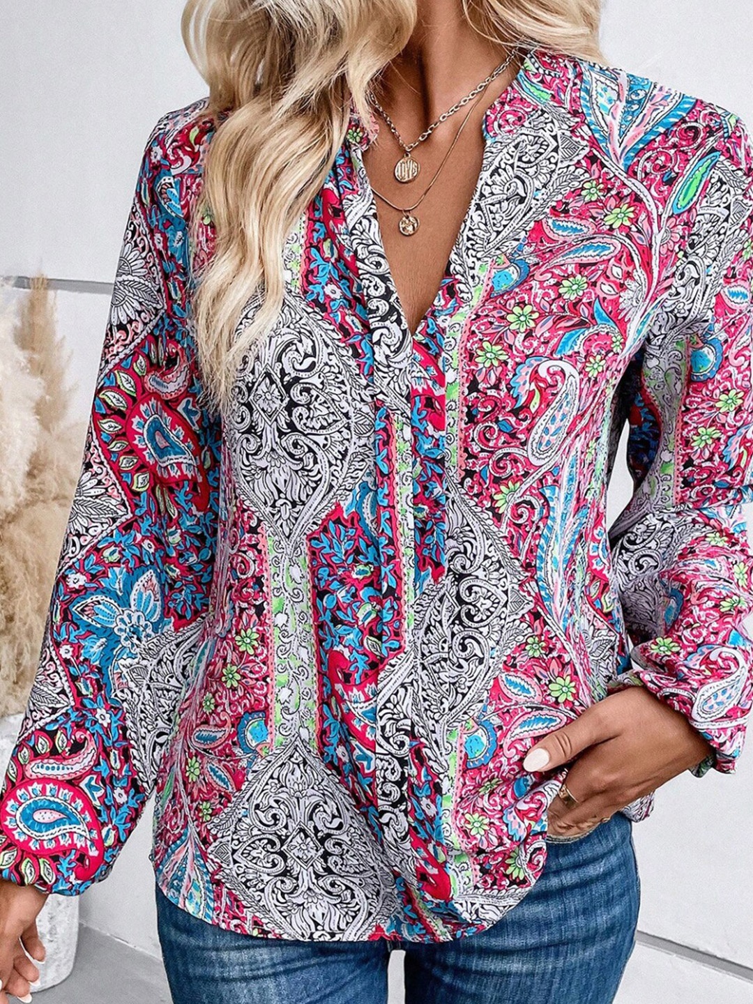 

StyleCast Print Mandarin Collar Top, Multi