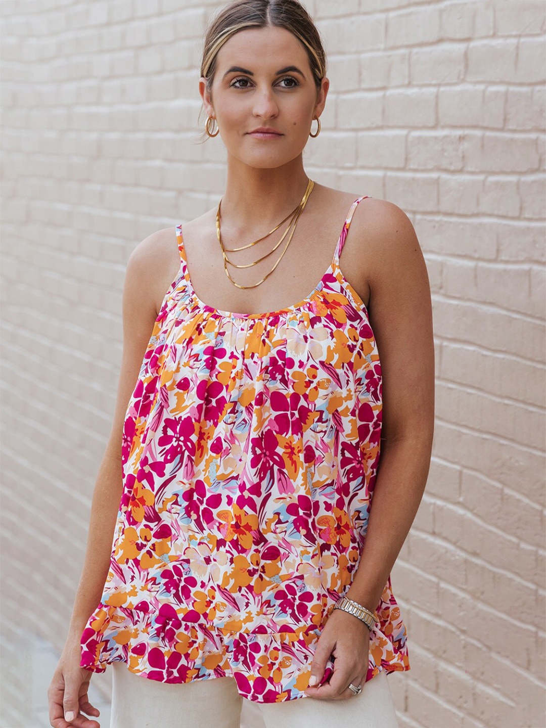 

StyleCast Floral Print Cinched Waist Top, Multi