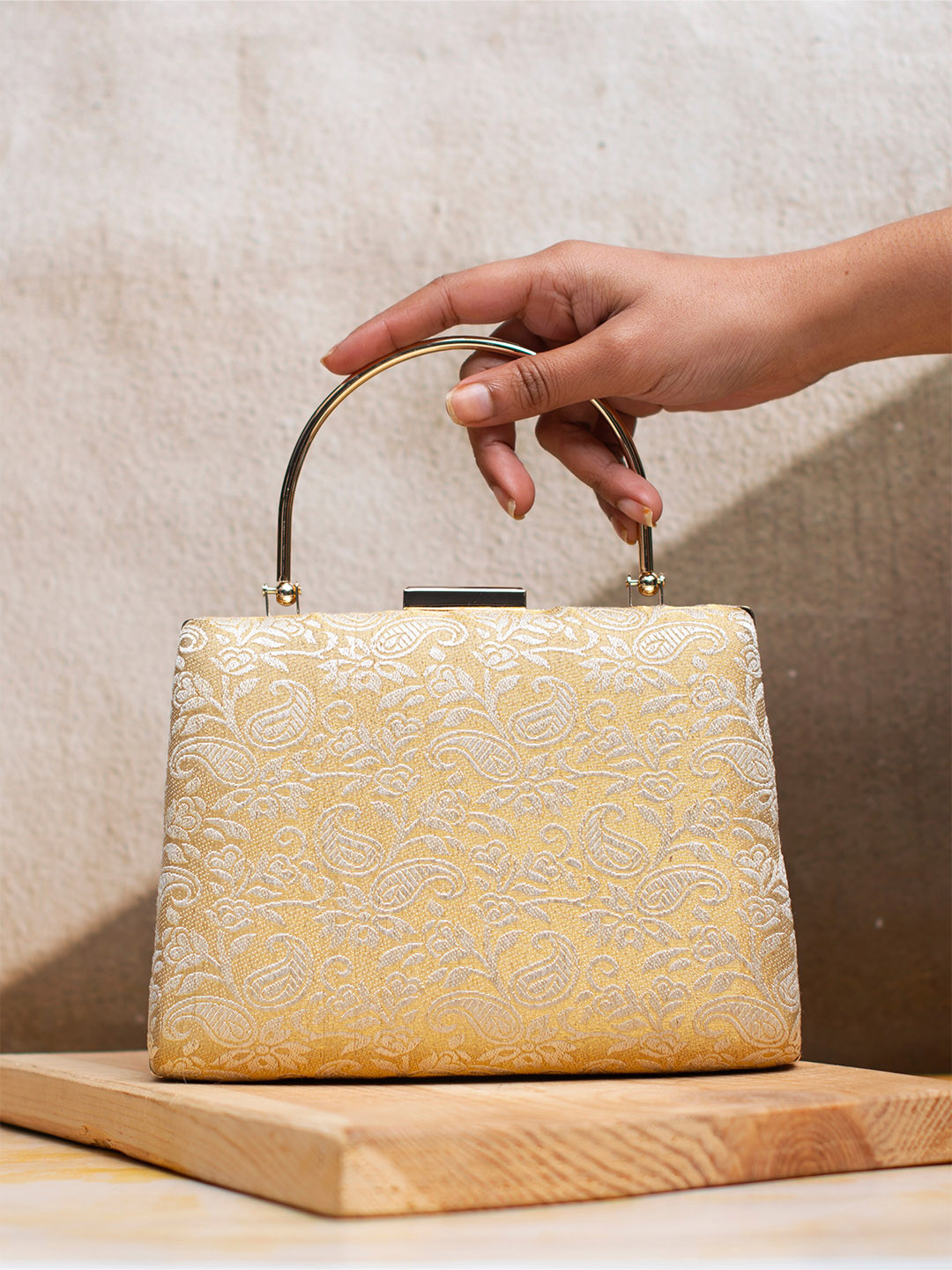 

ARTKLIM Embroidered Box Clutch, Beige
