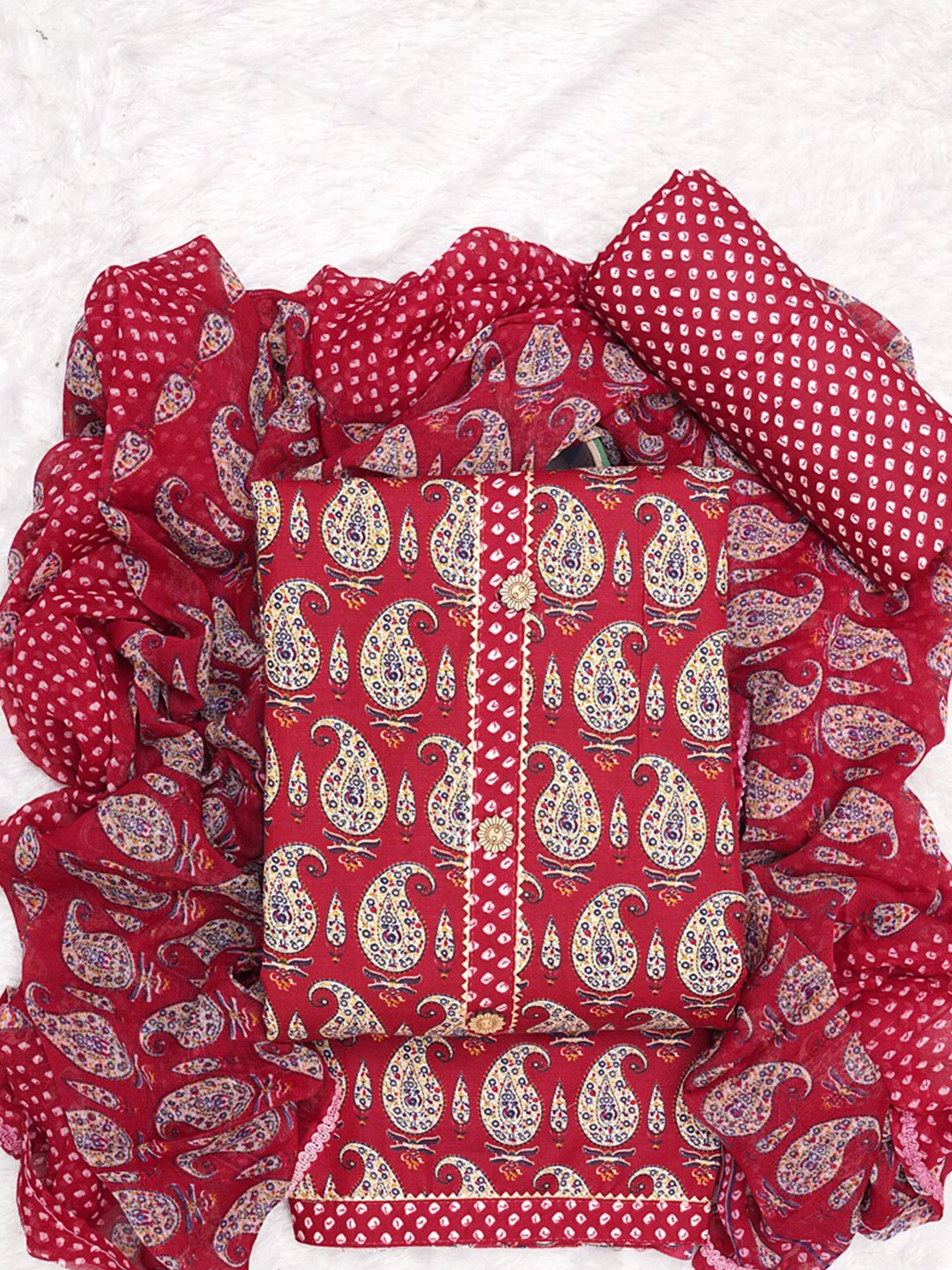

ASISA Printed Pure Cotton Unstitched Dress Material, Maroon