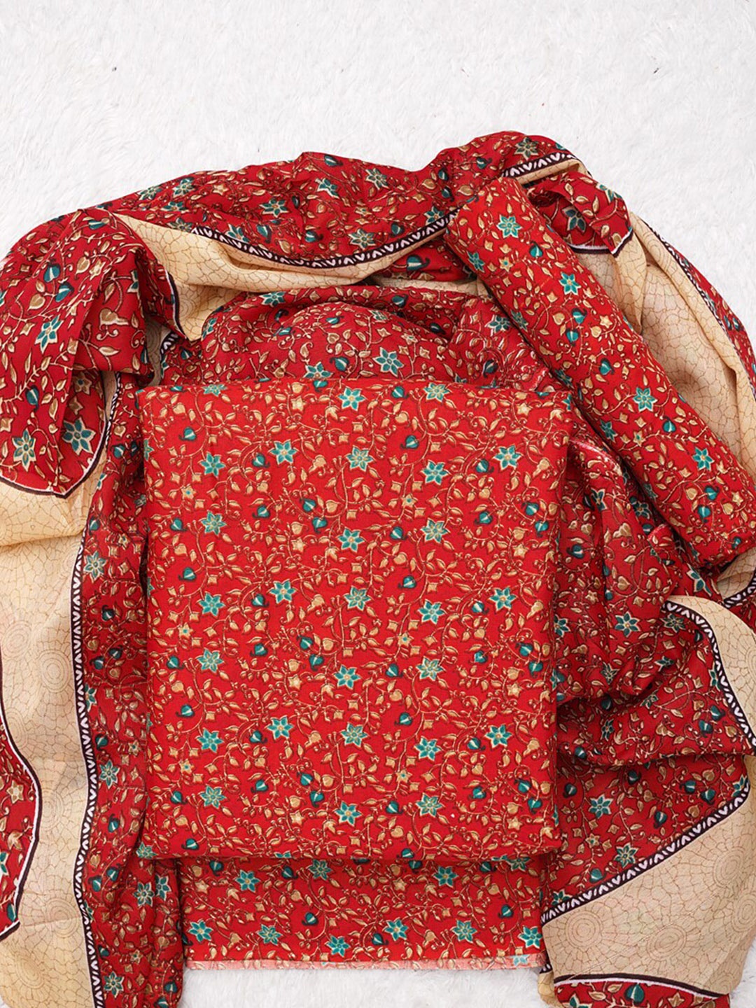 

ASISA Printed Pure Cotton Unstitched Dress Material, Red