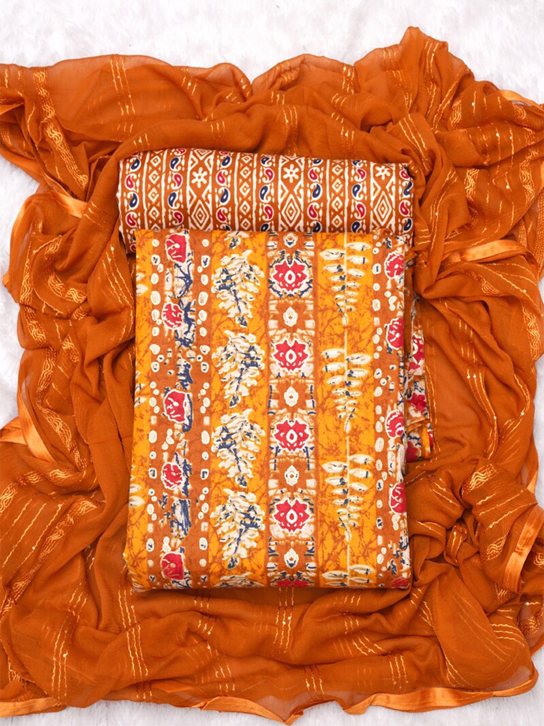 

ASISA Printed Pure Cotton Unstitched Dress Material, Yellow
