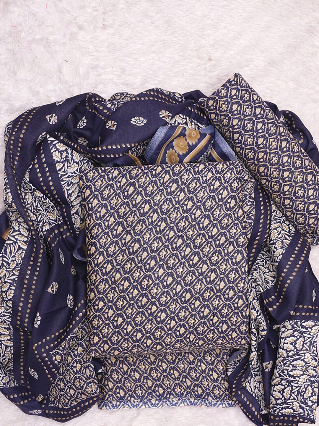

ASISA Printed Pure Cotton Unstitched Dress Material, Navy blue