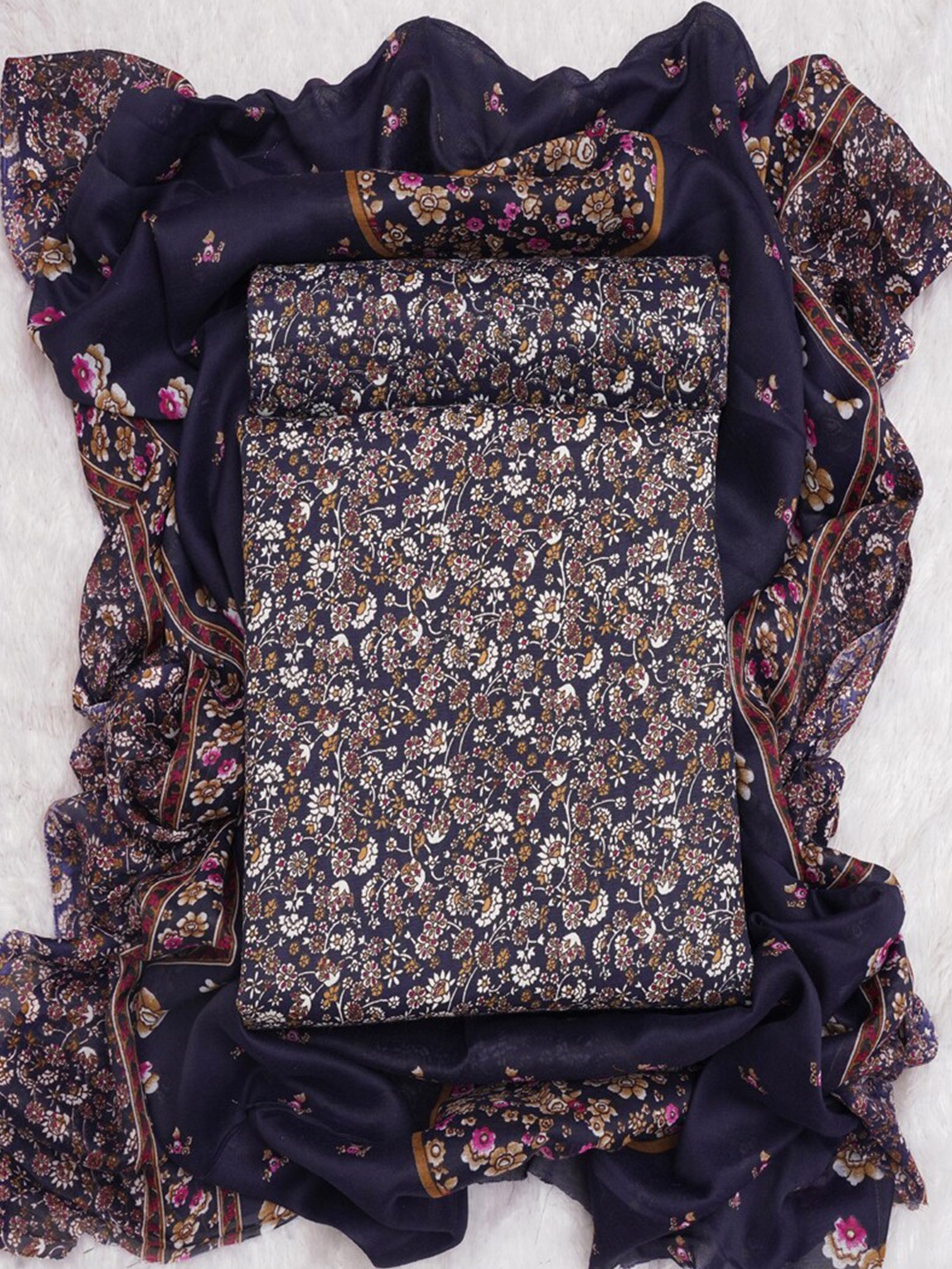 

ASISA Printed Pure Cotton Unstitched Dress Material, Navy blue