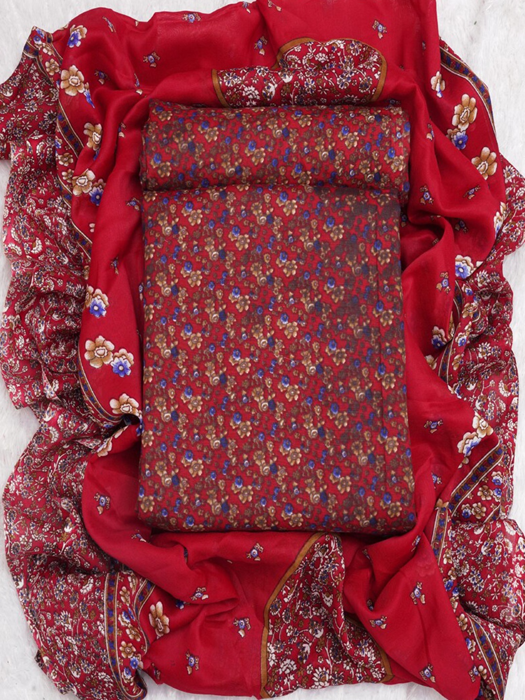 

ASISA Printed Pure Cotton Unstitched Dress Material, Maroon