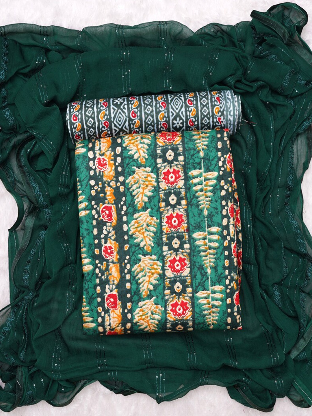 ASISA Printed Pure Cotton Unstitched Dress Material, Green