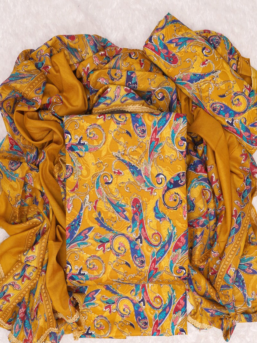 

ASISA Printed Pure Cotton Unstitched Dress Material, Yellow