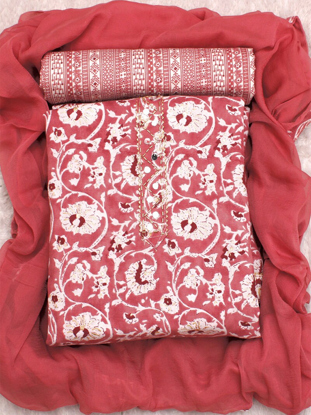 

ASISA Pure Cotton Unstitched Dress Material, Peach