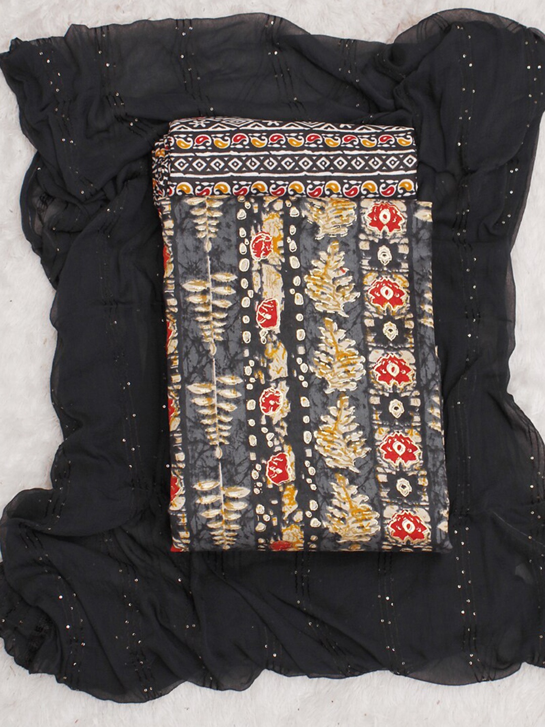 

ASISA Printed Pure Cotton Unstitched Dress Material, Black