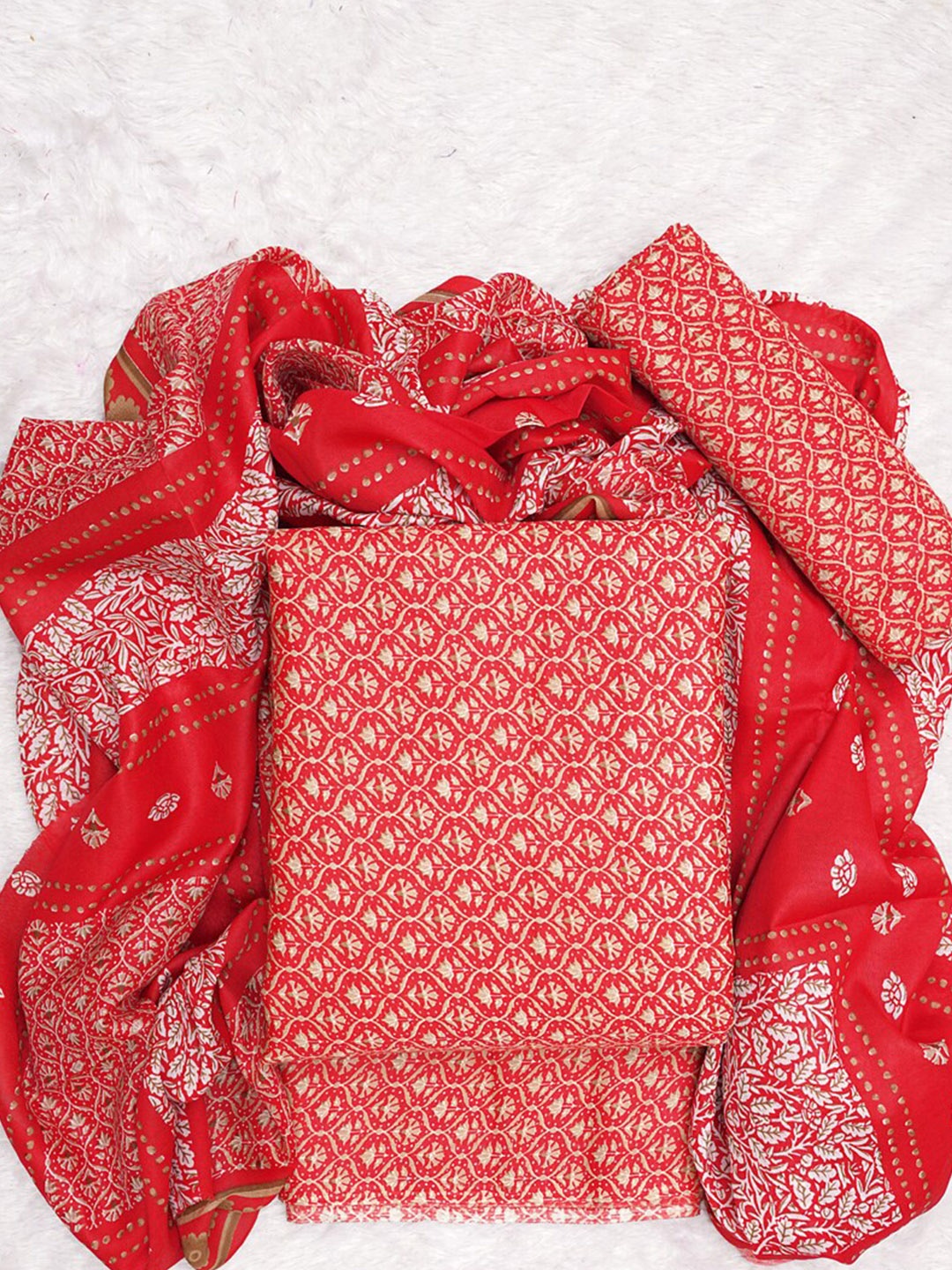 

ASISA Printed Pure Cotton Unstitched Dress Material, Red