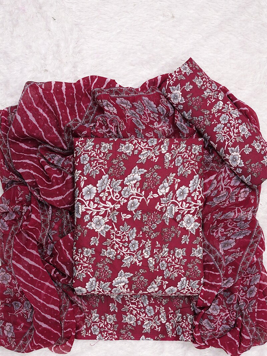 

ASISA Printed Pure Cotton Unstitched Dress Material, Maroon