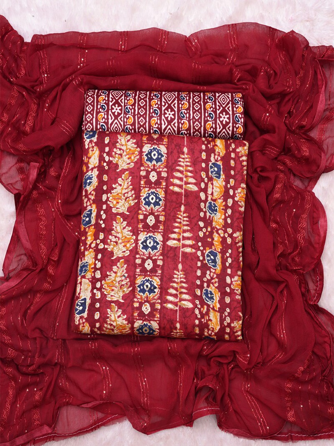 

ASISA Printed Pure Cotton Unstitched Dress Material, Maroon