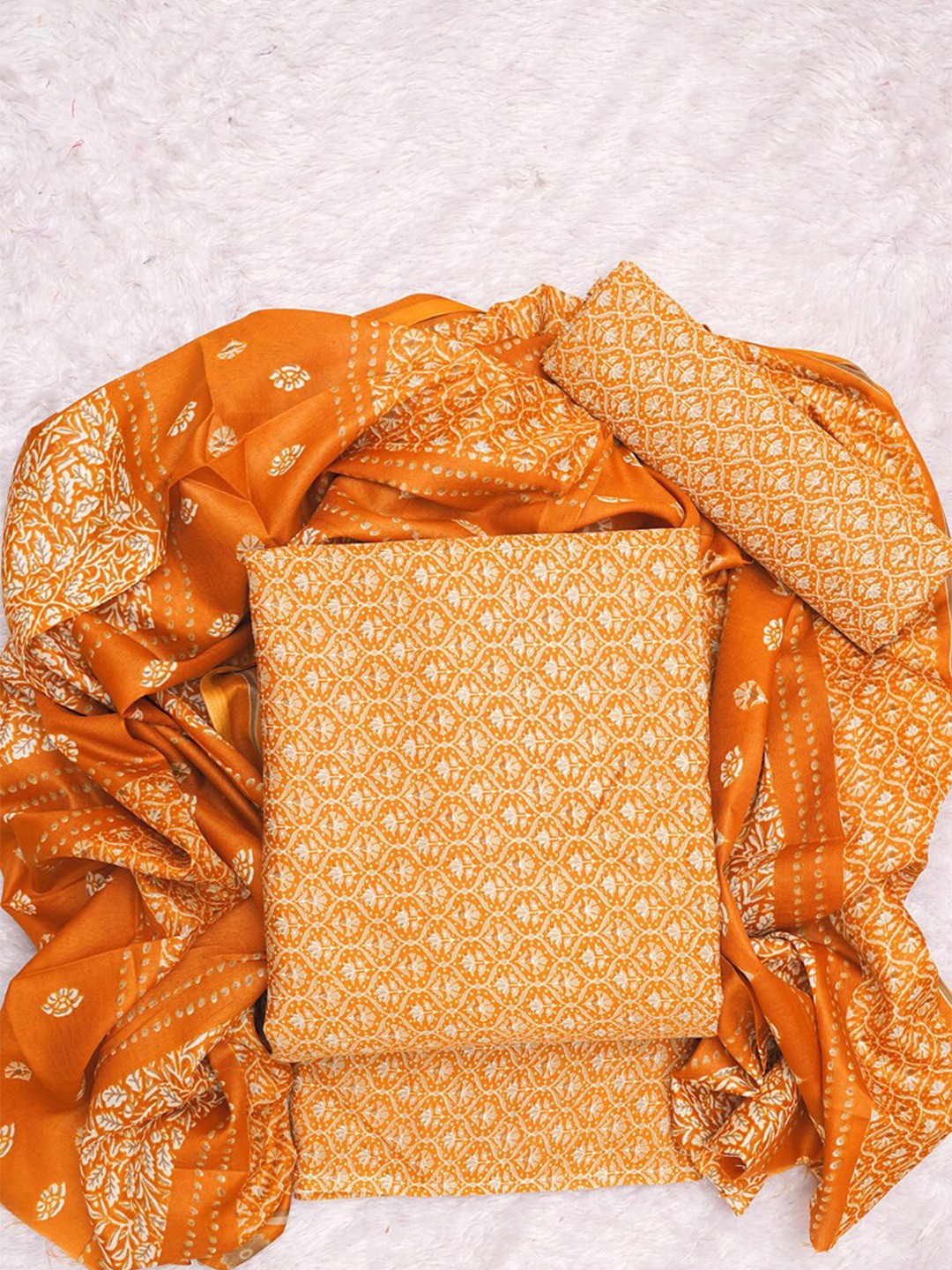 

ASISA Printed Pure Cotton Unstitched Dress Material, Mustard