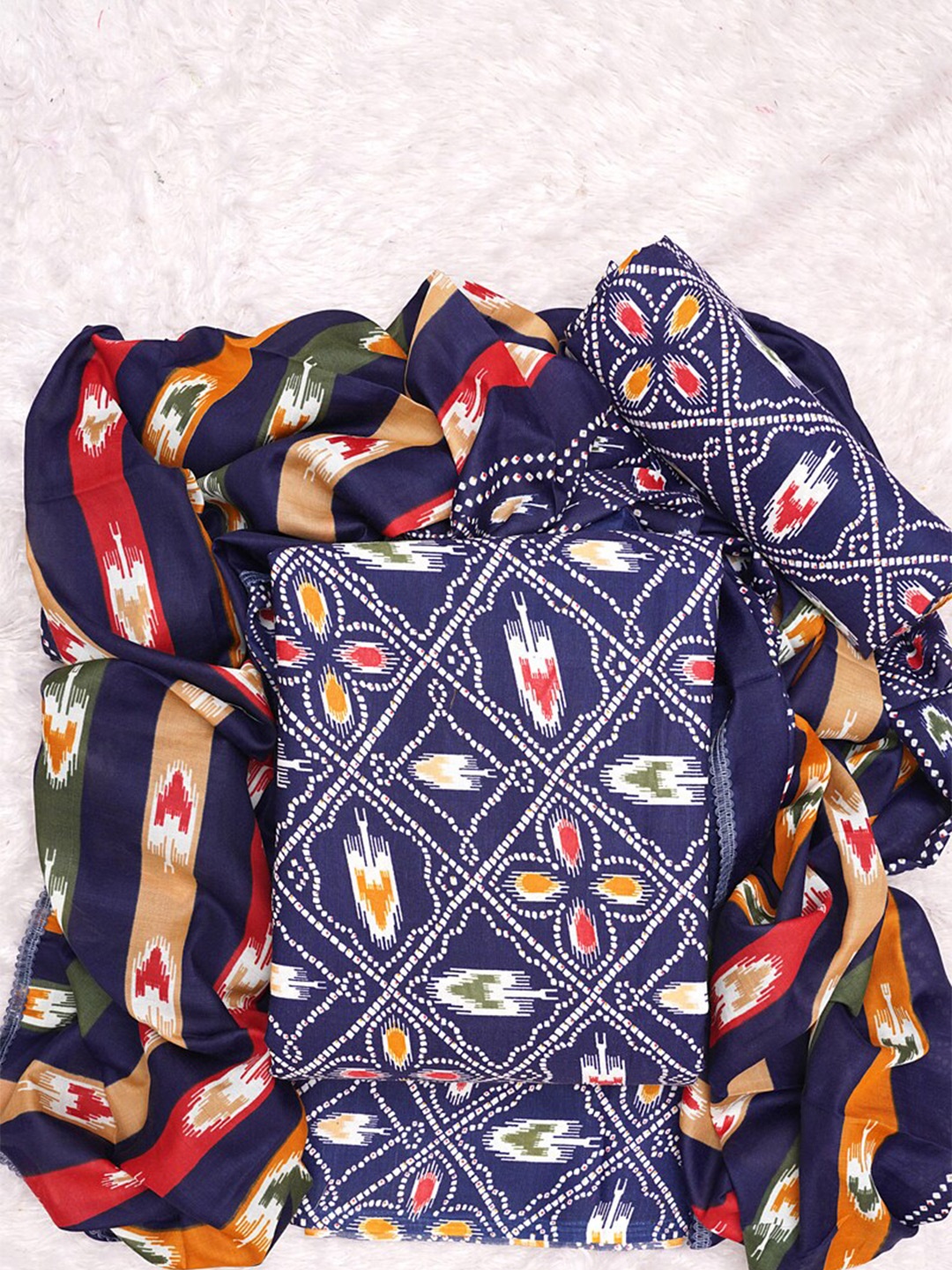 

ASISA Printed Pure Cotton Unstitched Dress Material, Navy blue