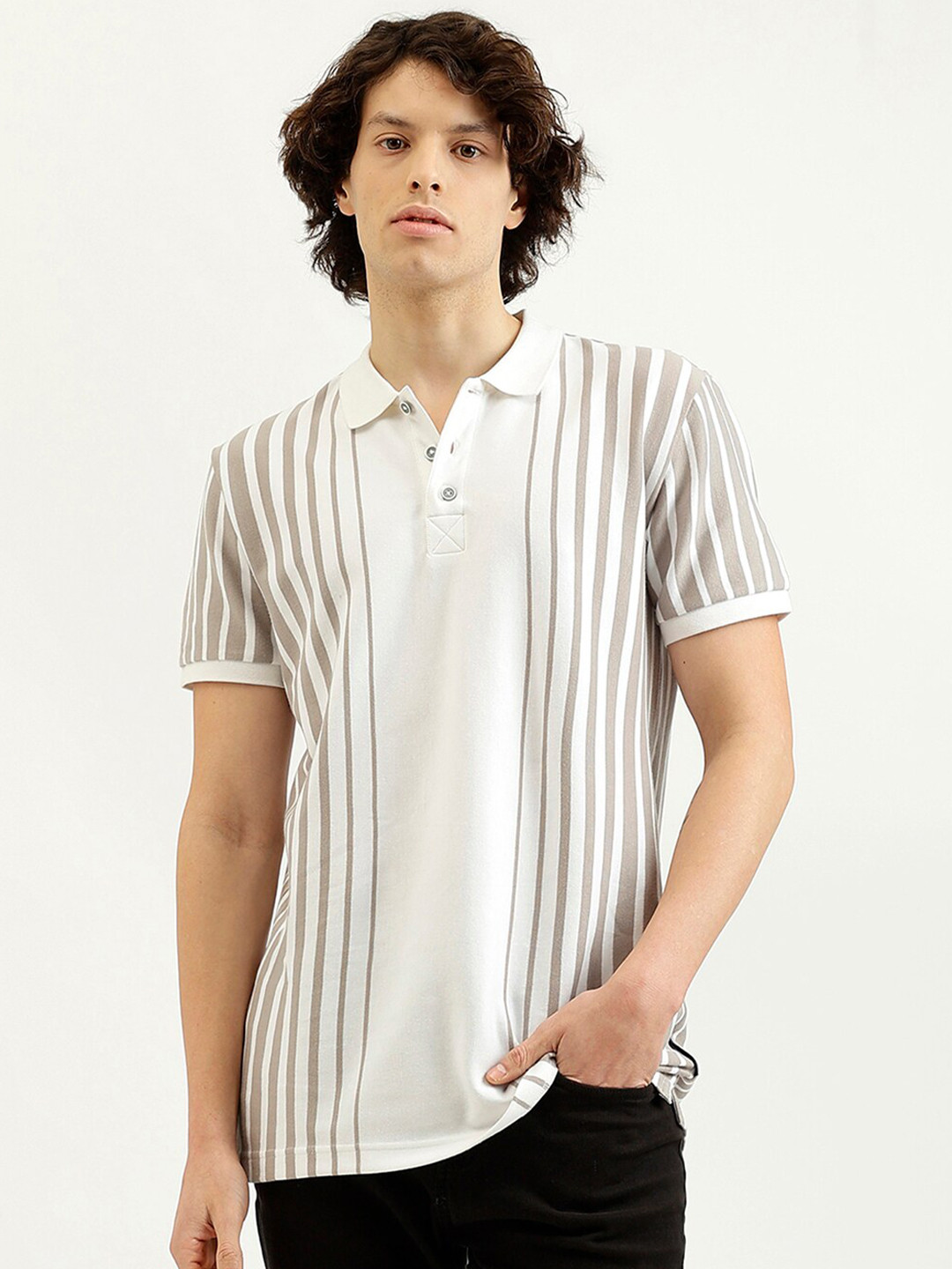 

United Colors of Benetton Men Striped Polo Collar Pure Cotton Pockets T-shirt, Multi