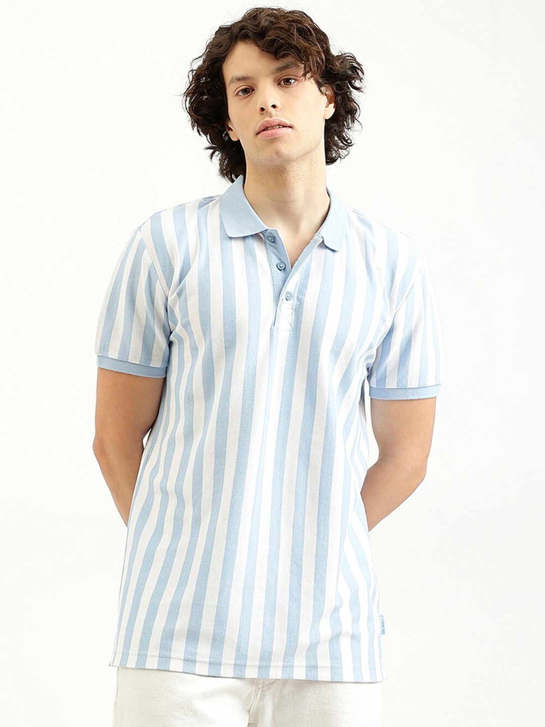 

United Colors of Benetton Men Striped Polo Collar Pure Cotton Pockets T-shirt, Multi