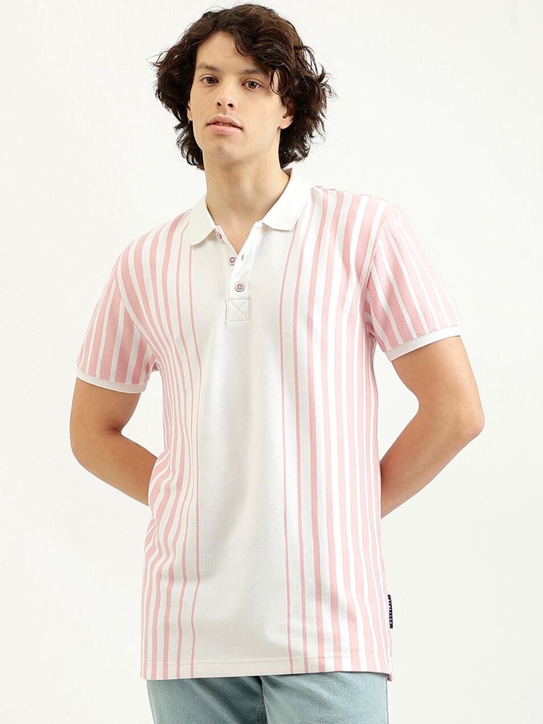 

United Colors of Benetton Men Striped Polo Collar Pure Cotton Pockets T-shirt, Multi