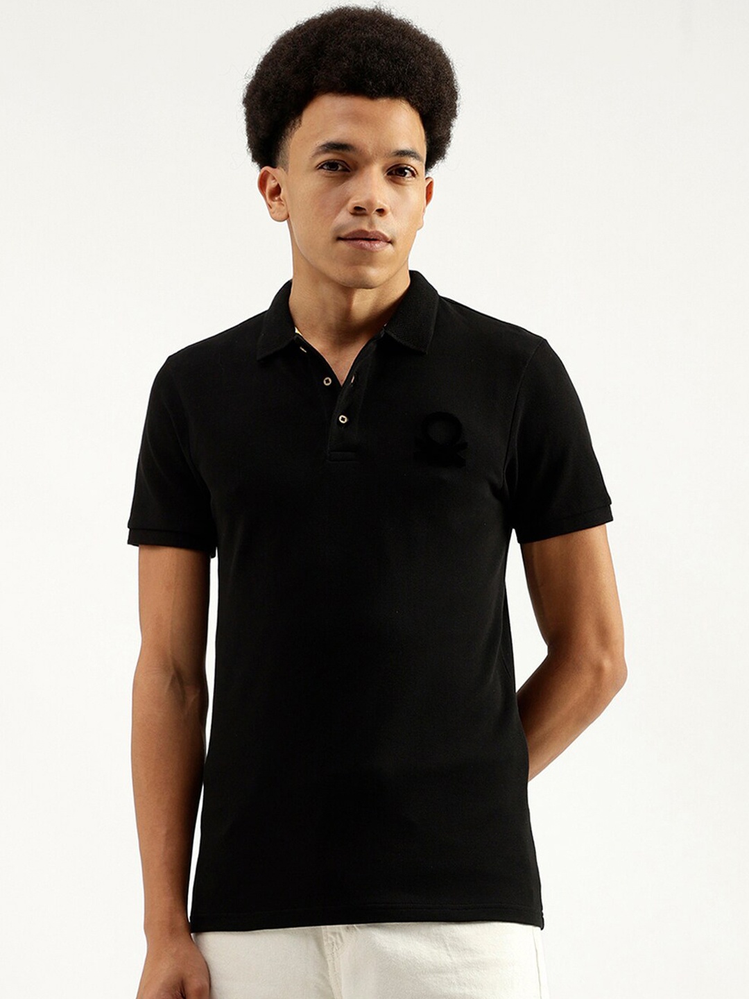United Colors of Benetton Men Polo Collar T-shirt, Black