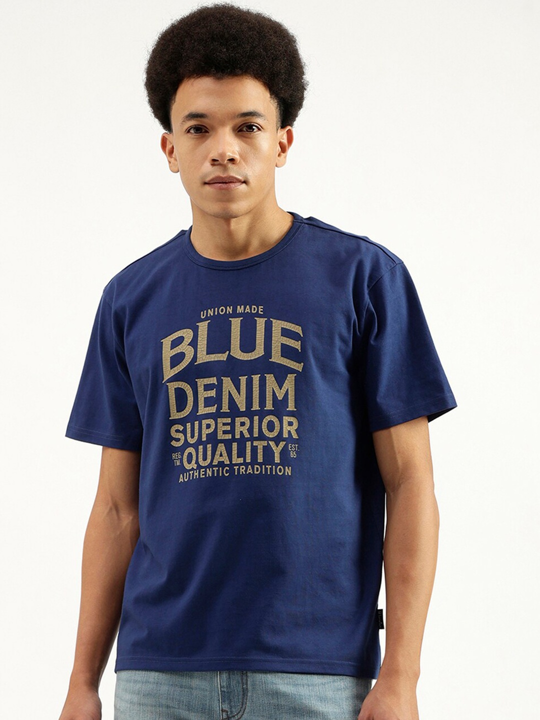 

United Colors of Benetton Men Typography Pure Cotton Pockets T-shirt, Blue