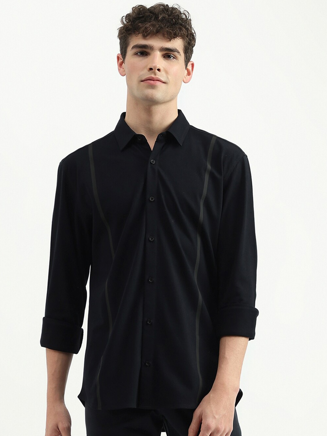 United Colors of Benetton Men Slim Fit Opaque Casual Shirt, Black