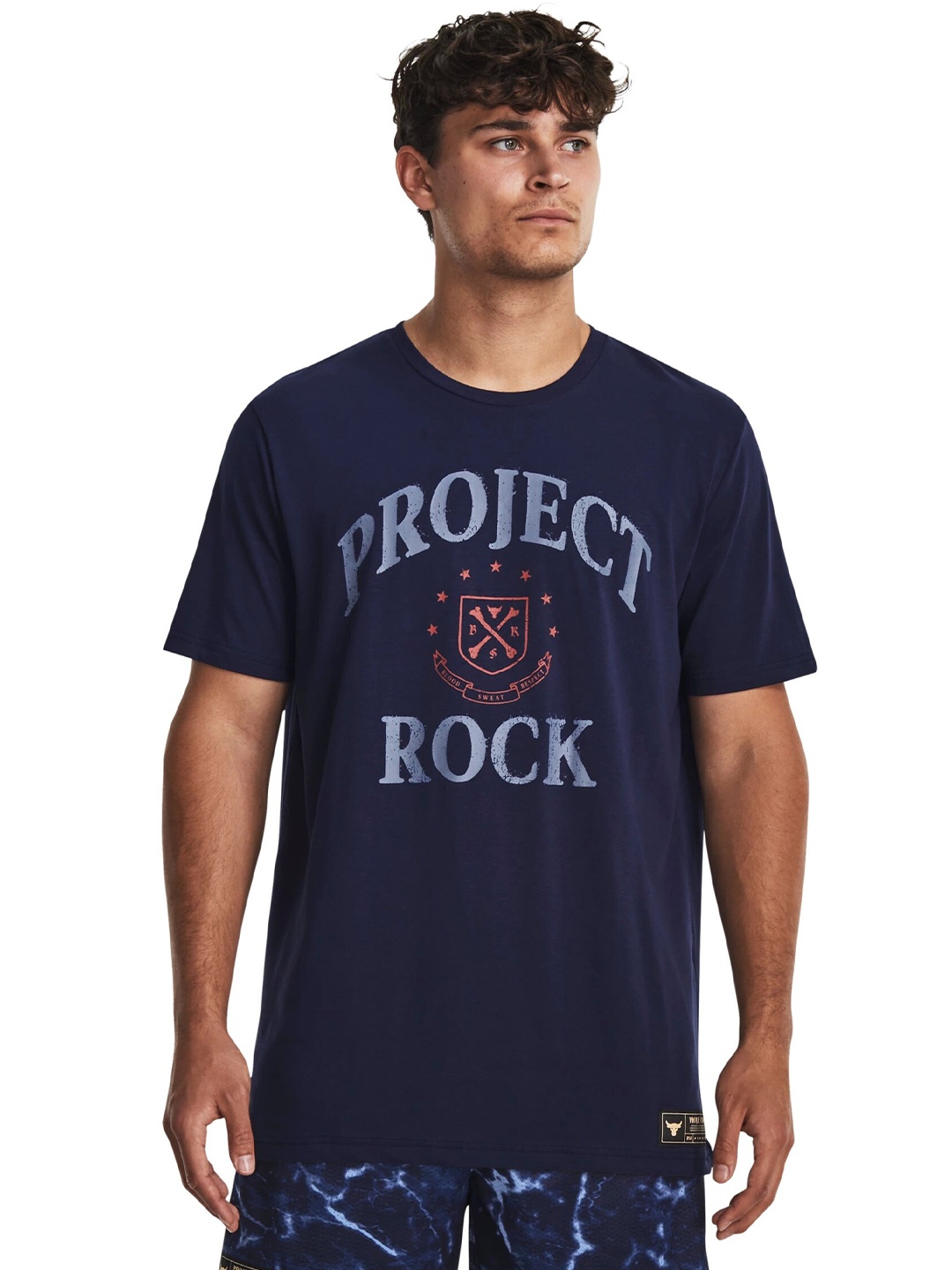 

UNDER ARMOUR UA Project Rock ST Printed Relaxed-Fit T-Shirt, Navy blue