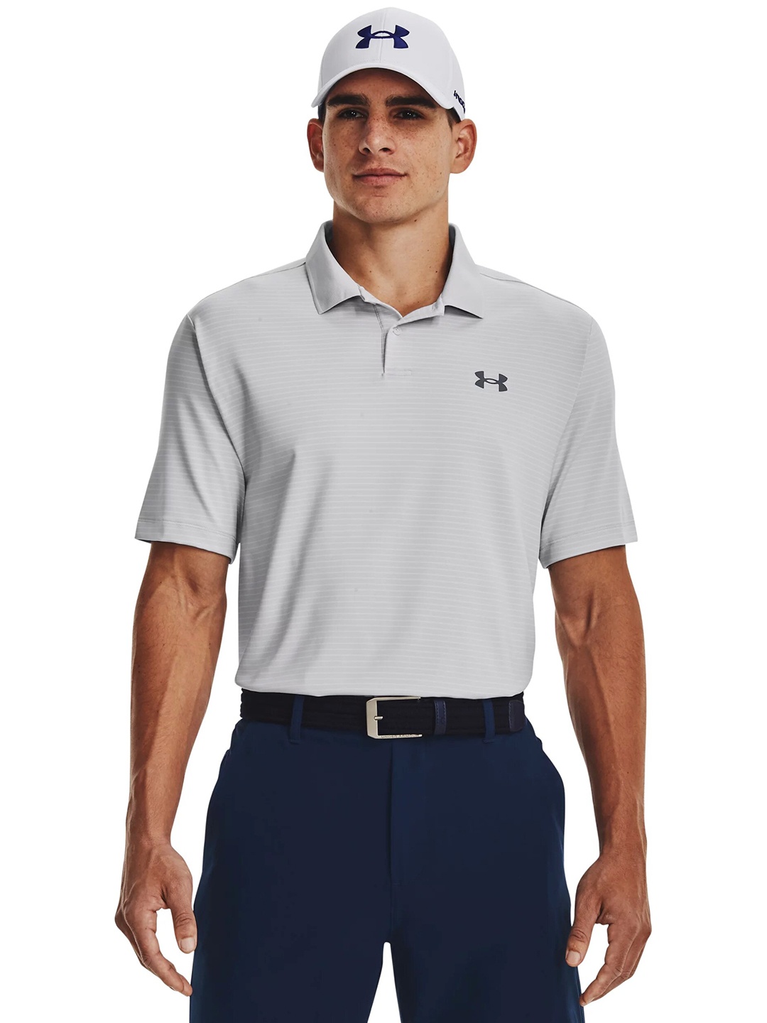 

UNDER ARMOUR Performance 3.0 Stripe Polo Relaxed-Fit T-Shirt, Grey
