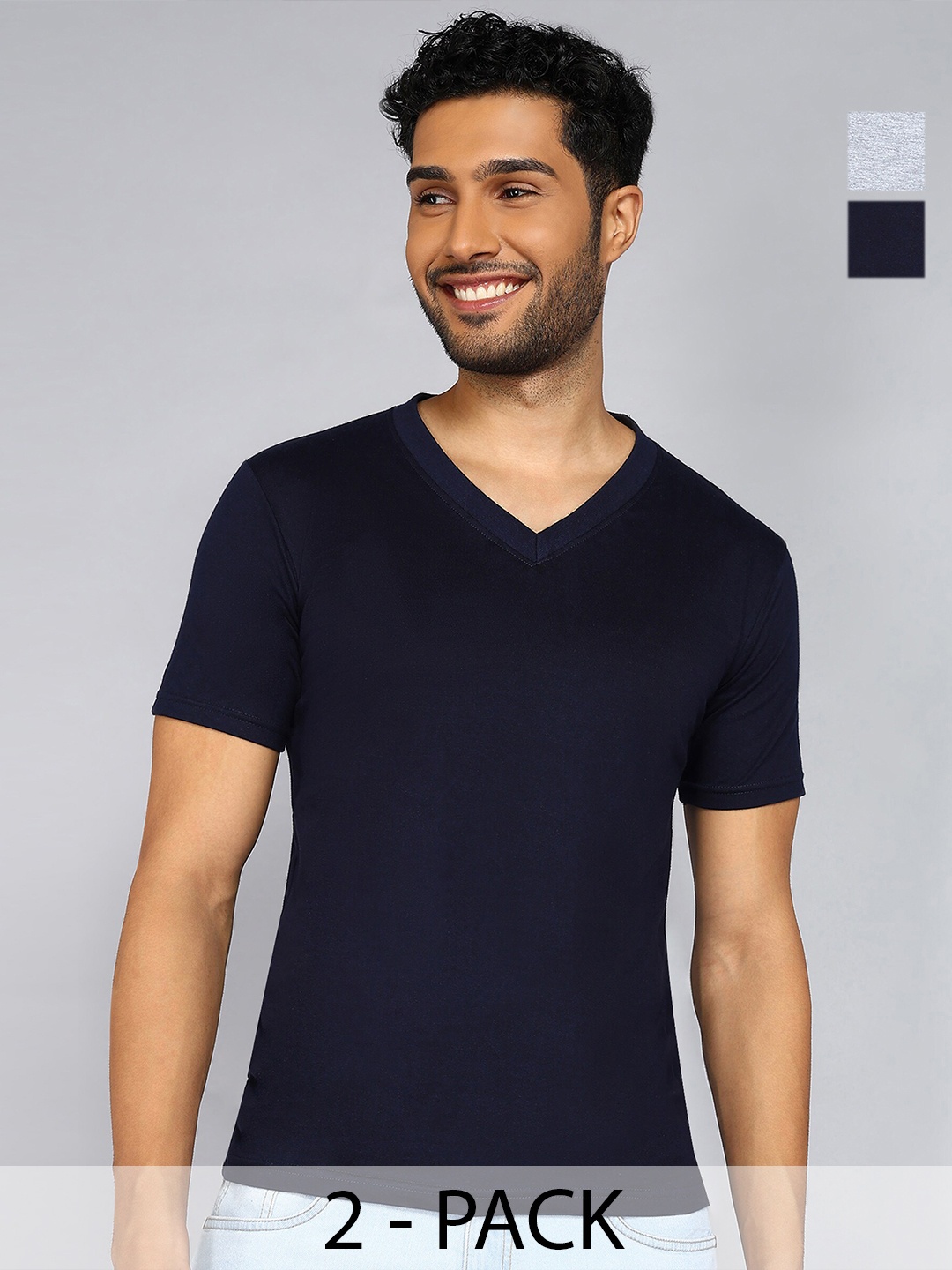 

Fleximaa Men 2 V-Neck Pure Cotton Raw Edge T-shirt, Multi